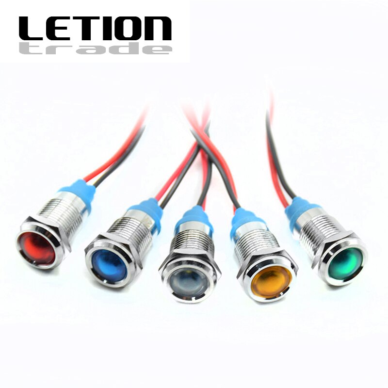 10mm LED Metal Indicator light Spherical surface waterproof Signal lamp 5V-6V 110V 380V with wire red yellow blue green white