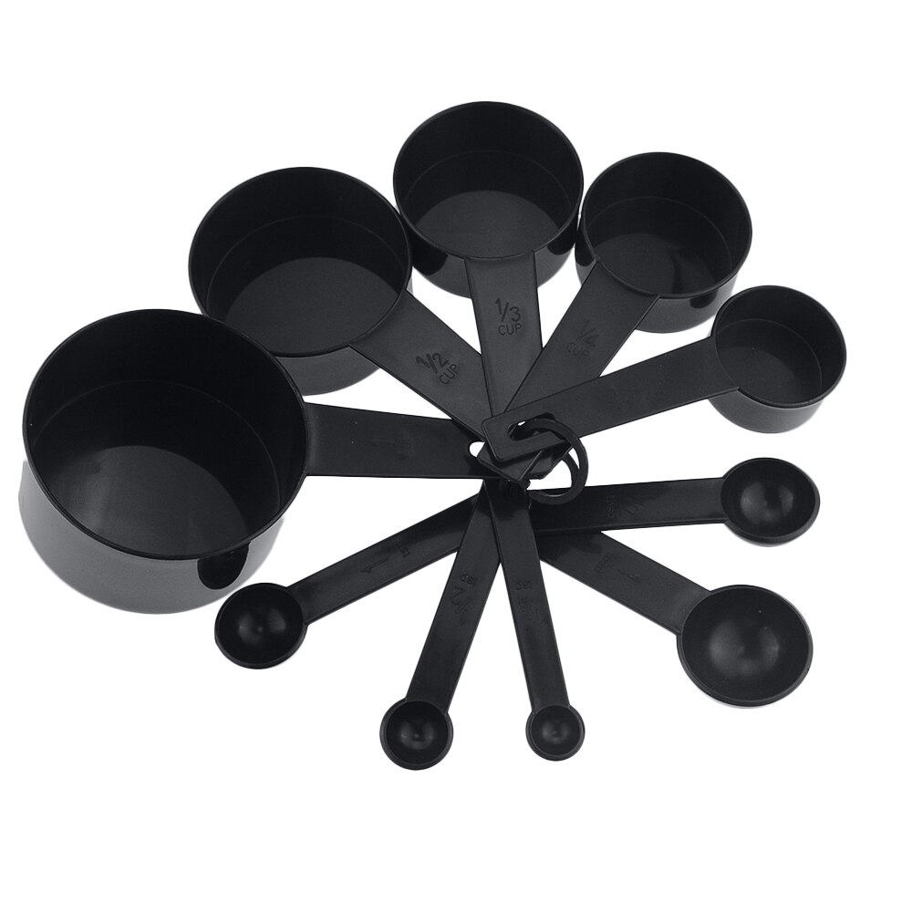 10 Stks/set Zwarte Kleur Maatbekers En Maatlepel Scoop Siliconen Handvat Keuken Meetinstrument