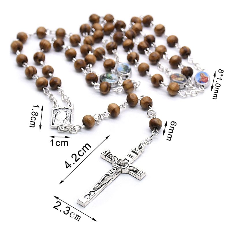 Religieuze Houten Antieke Cross Rozenkrans Hanger Kettingen Jezus Saint Benedict Kralen Ketting Jesus Ketting Christian Charms