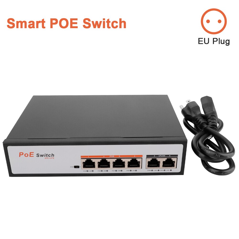 Poe 6 port switch 10m/100m switch til ip kamera ieee 802.3af/ ved poe power