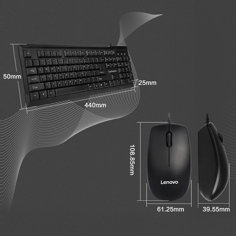 Lenovo MK618 Wired Keyboard and Mouse Combo Ergonomic Desktop Full Size Mouse Keyboard Set with Number Pad/1000DPI Optical Mouse