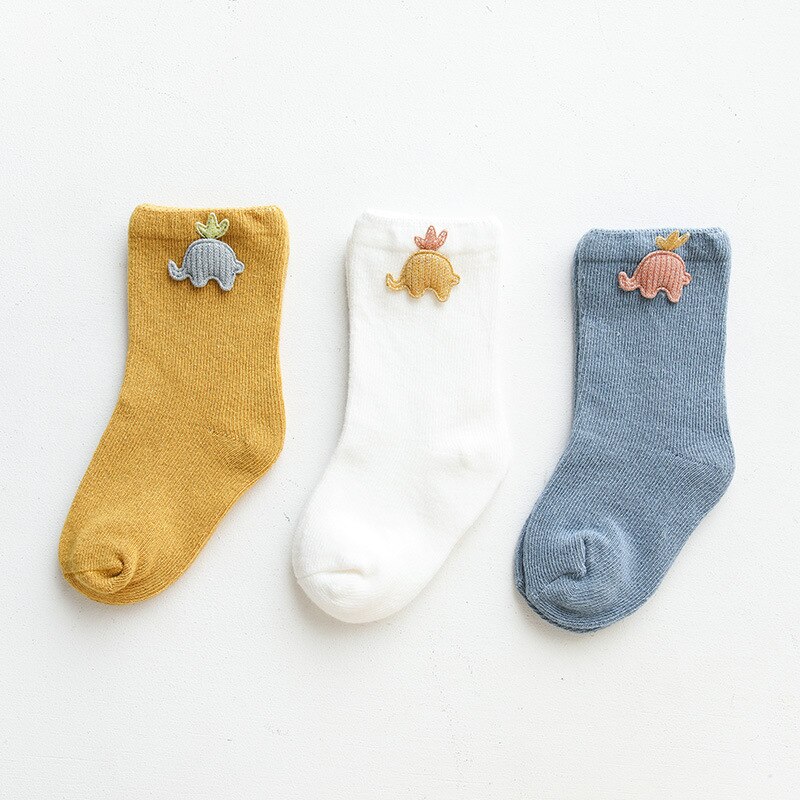 3 Paar/partij Kinderen Zachte Katoenen Sokken Jongen, Meisje, Baby, leuke Cartoon Warme Streep Stippen Mode Sport Sokken Herfst Winter Kinderen: Elephant / S(6-12months)