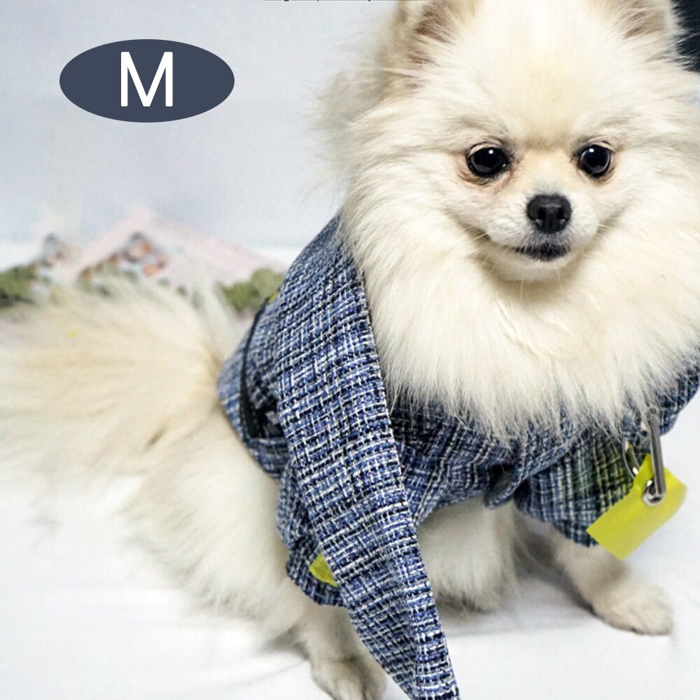 Cão de estimação xadrez jaqueta quente mantém quente pequenos filhotes de cachorro com cachecol marca na moda xadrez jaqueta moda xadrez: M