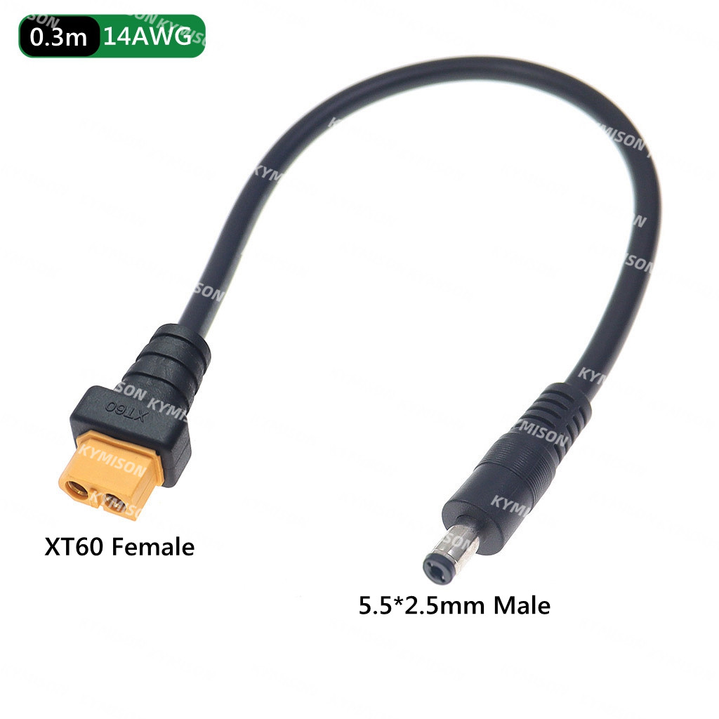 Conector XT60 macho hembra a DC 5,5*2,1/5,5*2,5mm Cable adaptador de carga de batería Cable de silicona para cargador de batería RC: Plata