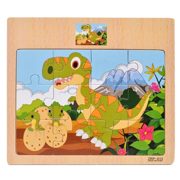 Kids Wooden Puzzles 12 Slice Cartoon Animals Traffic Jigsaw For Children Montessori Toys Educational Learning Game MG150: MG150-013