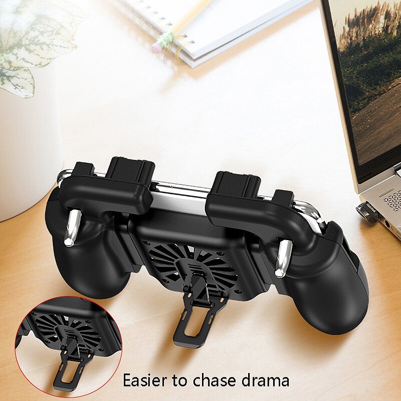 H5 Game Controller, Four-Finger Joystick with Fan, Mobile Game Handle with Radiator Fire Button