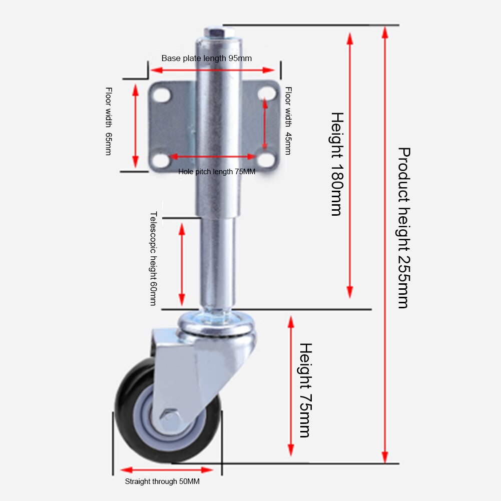 2 Inch Flat Free Adjustable Easy Install Door Polyurethane Universal Loading Gate Wheel Spring Loaded Roller Swivel Caster Mute