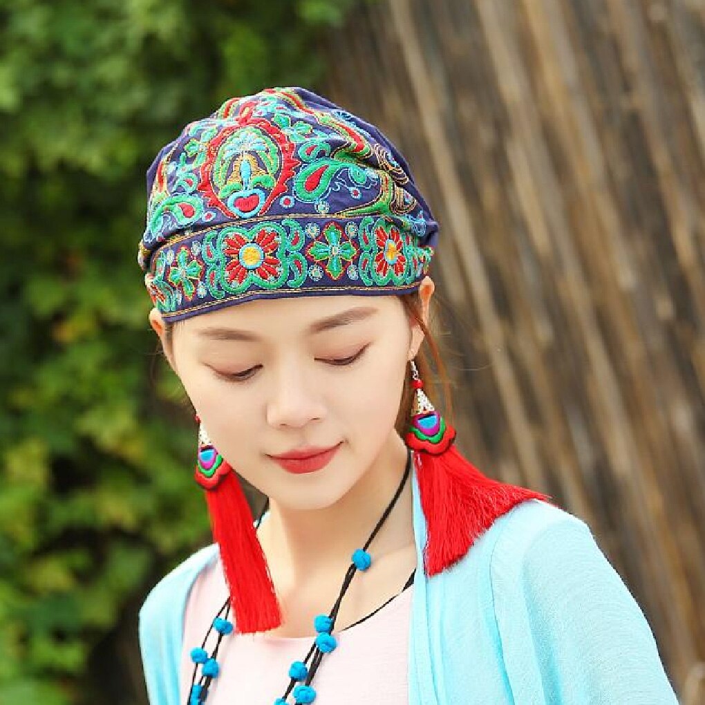 Étnico mexicano Estilo Vintage mujer flores de bordado pañuelos estampada roja sombrero gorros de invierno para mujeres 5 Estilo: 03