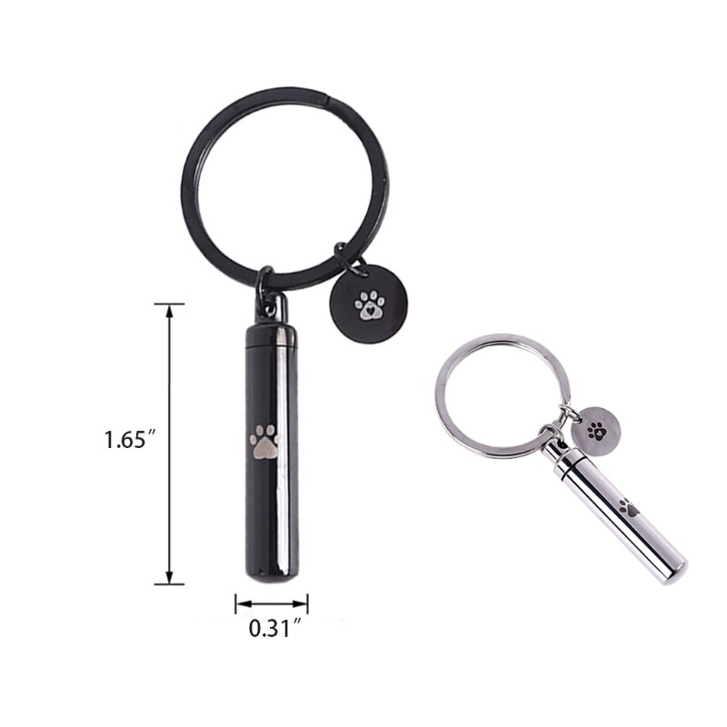 Stainless Steel Cylinder Urn Keychain Key Ring for Pet Dog Cat Ashes Keepsake Memorial Cremation Jewelry for Women Men