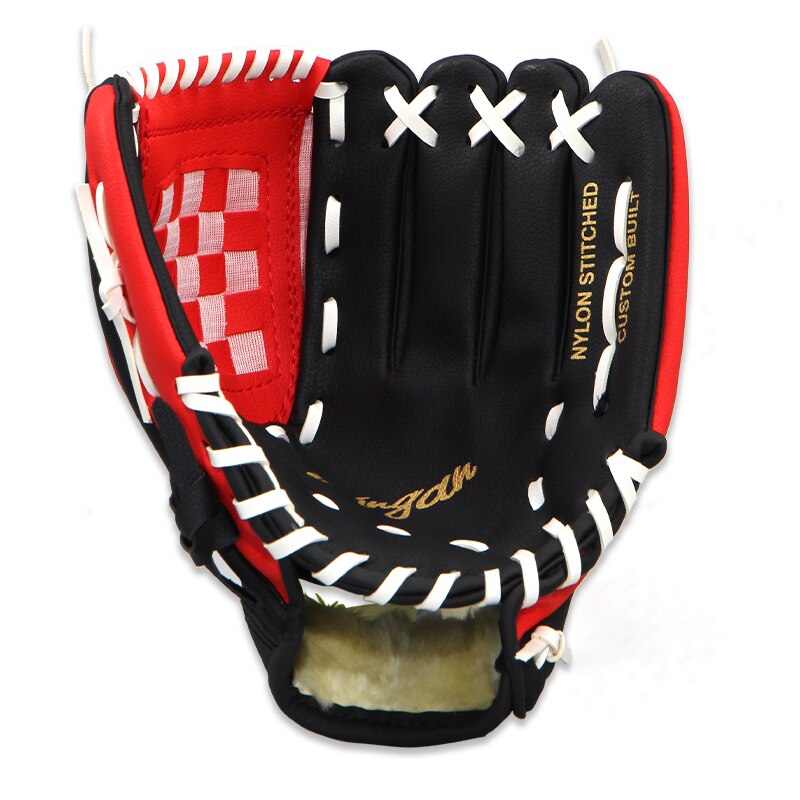 Guanto da Baseball in PVC di alta qualità per bambini/adulti attrezzatura per pratica Softball fatta a mano dimensioni 9.5/10.5/11.5/12.5 pollici mano sinistra: Red Black White / 9.5 Inch