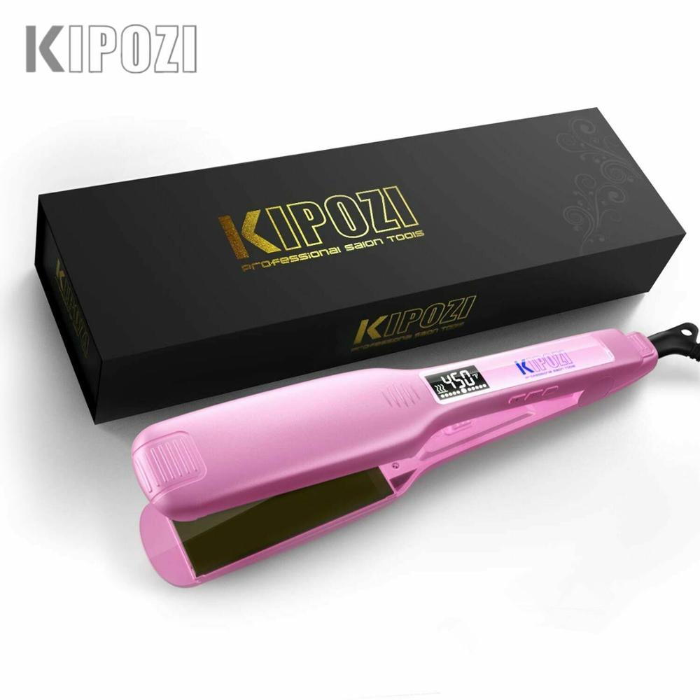 KIPOZI Steam Hair Straightener Iron Fast Straightening 1.75 Inch Wide Plates Flat Iron Curling Iron Styling Tool: Pink / us