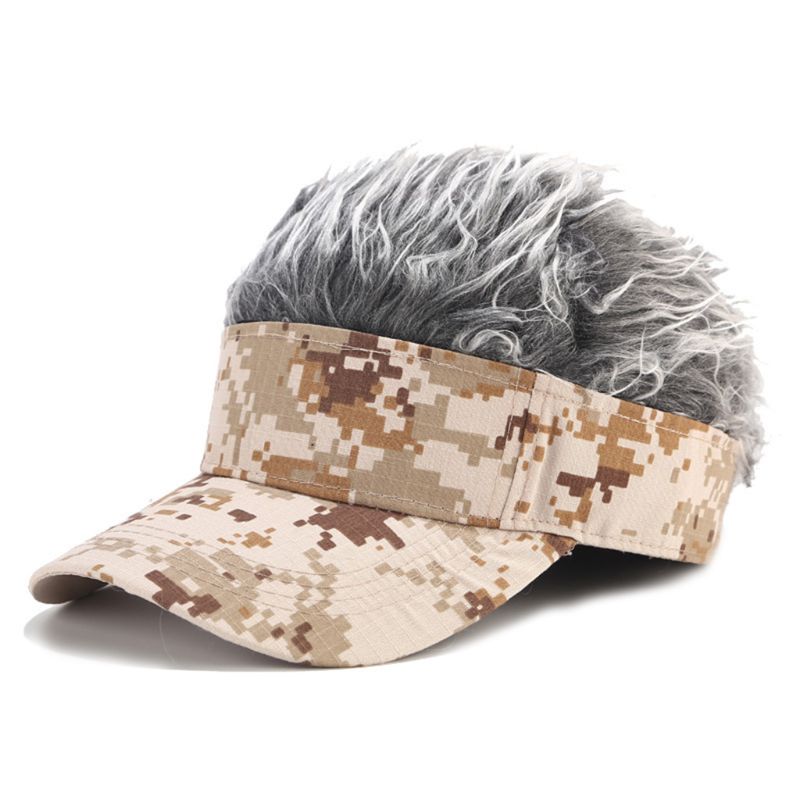 Casquette pare-soleil nouveauté pour hommes avec faux cheveux à pointes Camouflage impression réglable perruque de Baseball chapeau Hip Hop Streetwear: -A