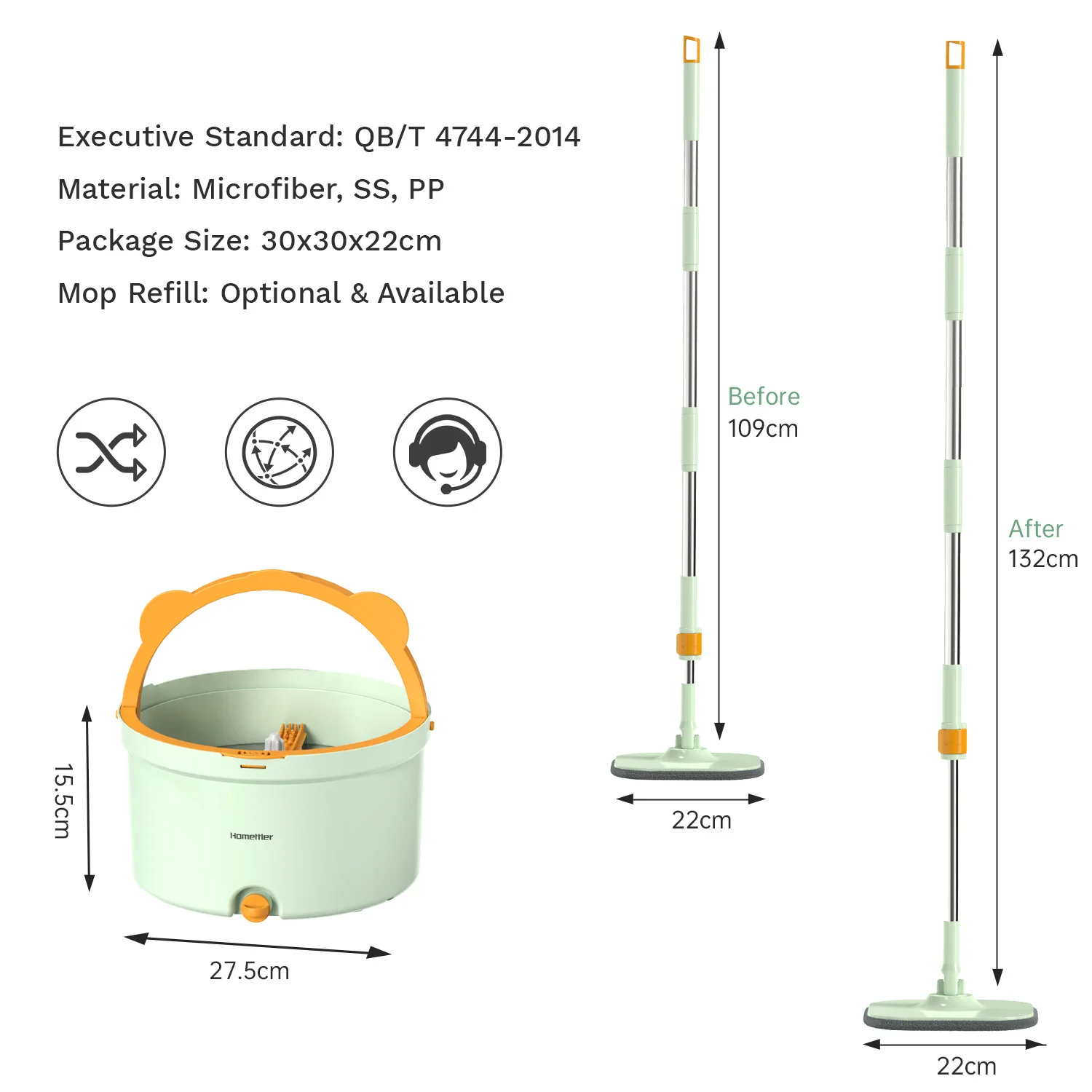 Trapeador giratorio con juego de cubo con 4 almohadillas de fregona reemplazables 360 ° Herramienta de fregonas de limpieza para el hogar, suelo perezoso de microfibra giratoria