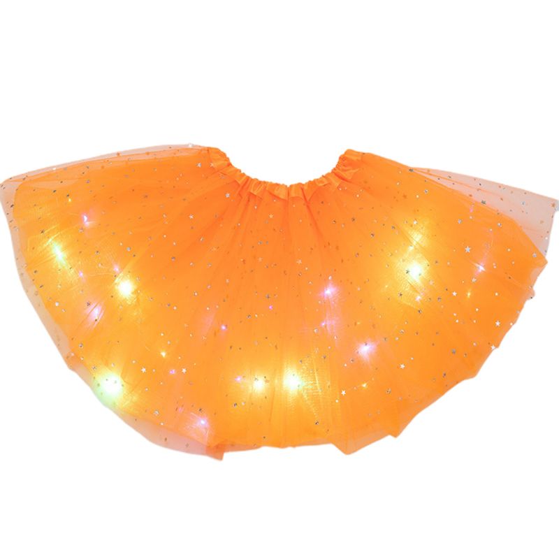 Falda con lentejuelas y estrellas brillantes para niñas, tutú de baile y Ballet con luces LED, Vestido corto de tul en capas de colores neón para escenario y
