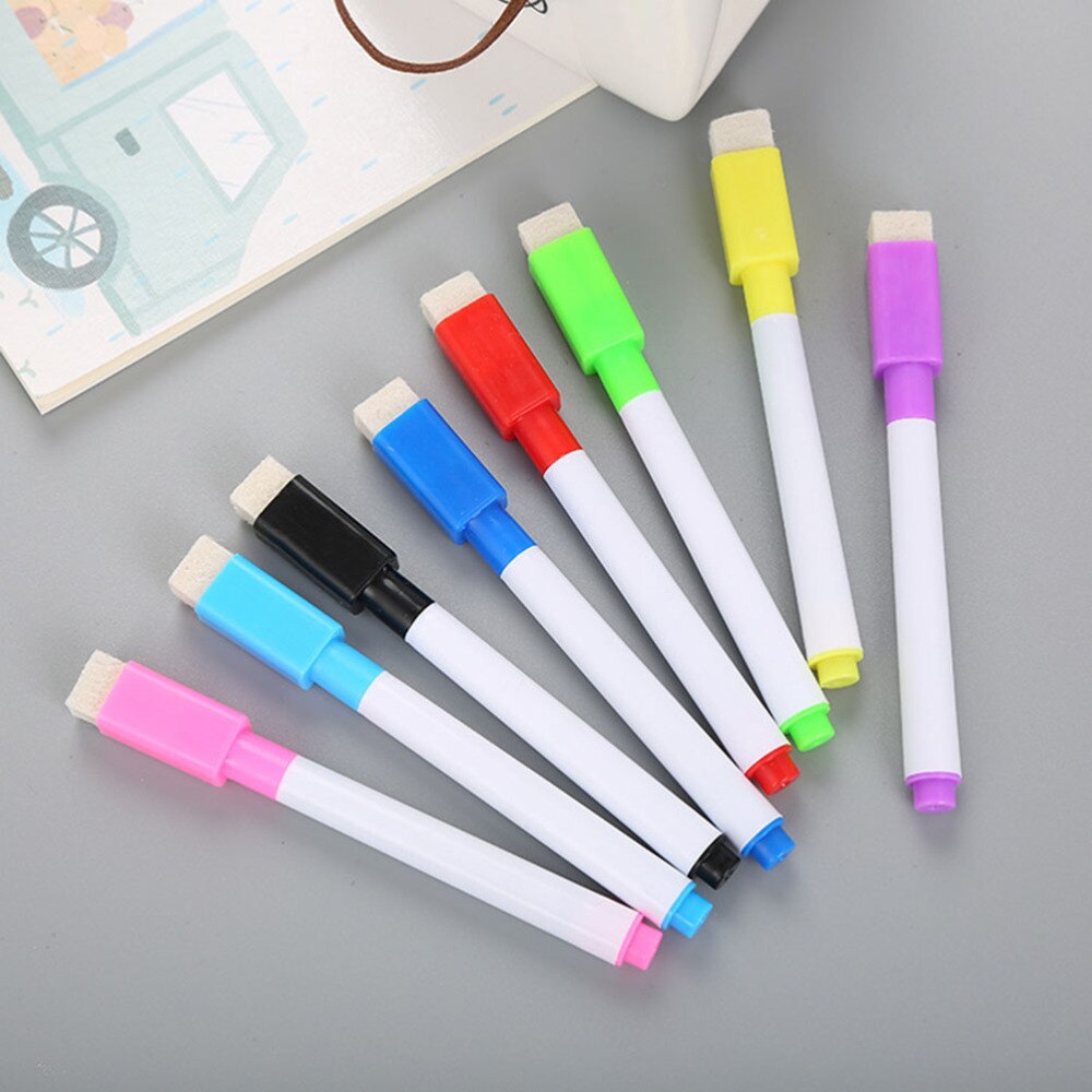 24pcs Erasable Whiteboard Pen Magnetic Whiteboard Pen Erasable Marker Carrying Brush (8 Colors)