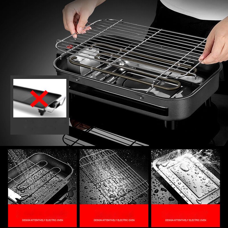 Parrilla eléctrica multifunción de acero inoxidable, parrilla eléctrica sin humo de 220V, 1300W, asador doméstico