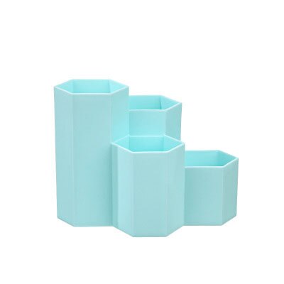 Home Office Pen Holder Storage Box Desk Accessories Stationery Organizer Storage Containers Student Hexagonal Pencil Box: light-blue