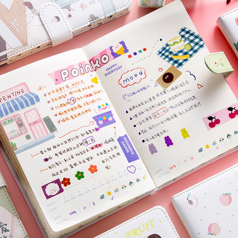 Bloc de notas estampado con forma de fruta, planificador con hebilla magnética, cuaderno de PU, Agenda anual, ilustración de Color, planificación diaria, papelería Kawaii