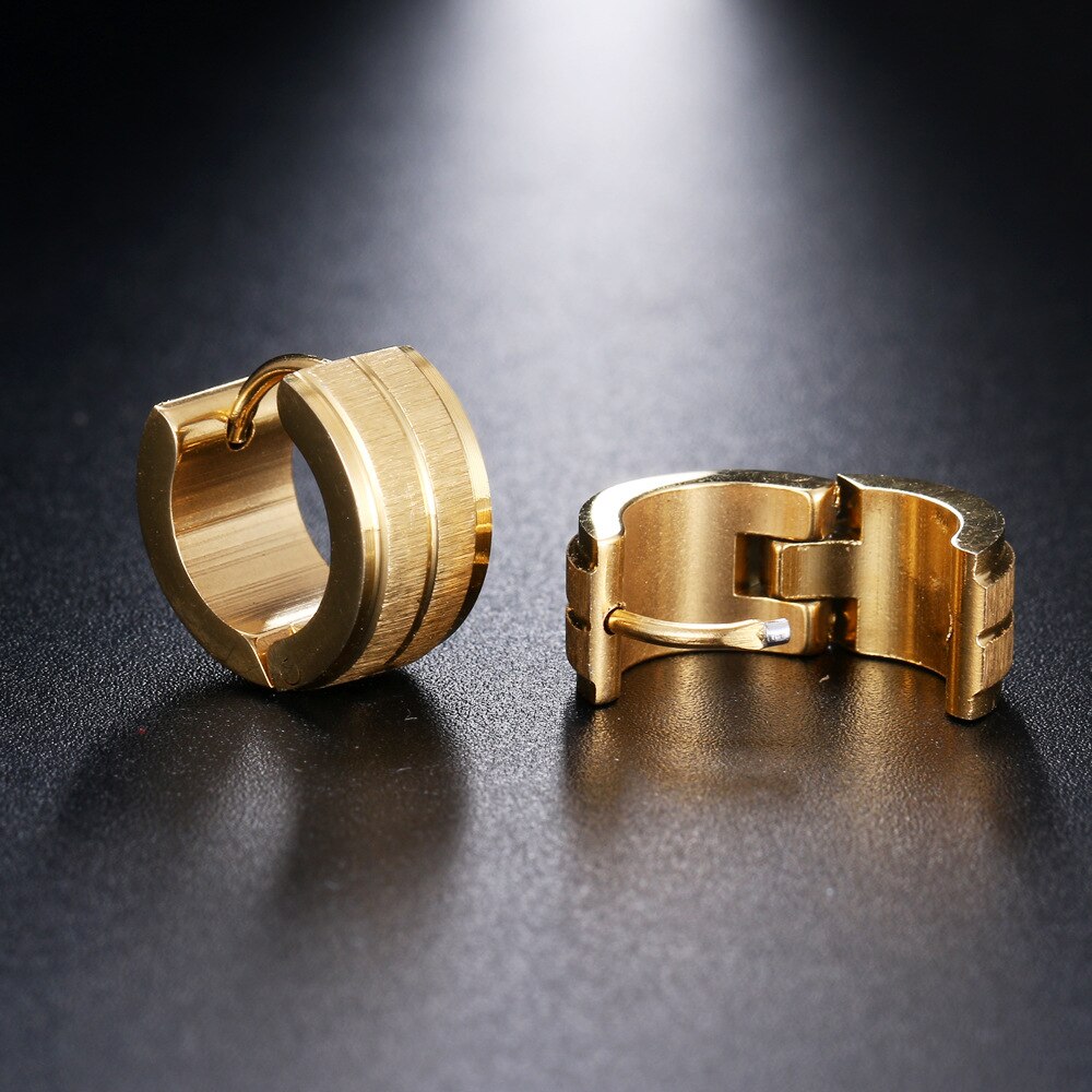 nueva 1 par redondo Helado Negro oro pendientes de aro de acero inoxidable para los hombres y las mujeres pendiente Punk joyería Boucles D'oreilles