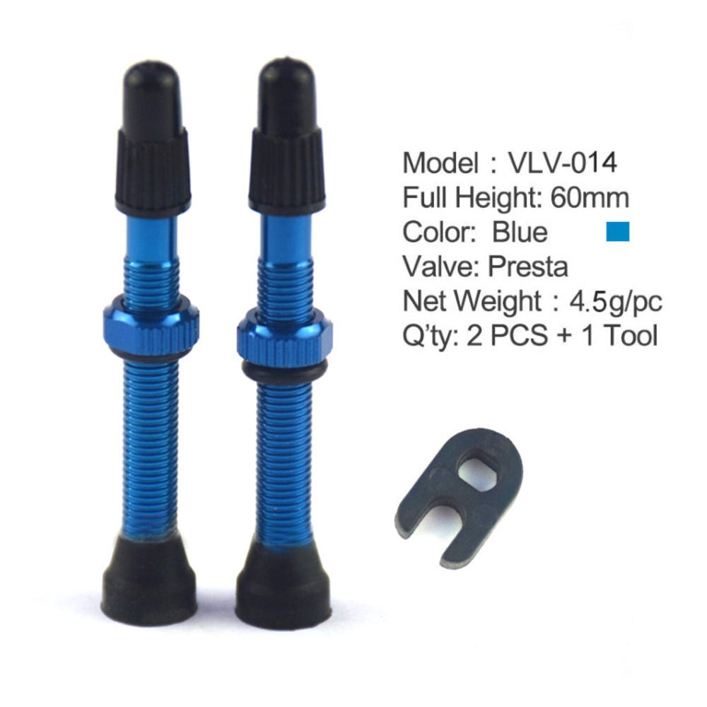 2 Pcs/set Mountain bike road bike tubeless vacuum valve presta 48/60/78mm nozzle aluminum alloy bicycle tire accessories: Blue 60mm