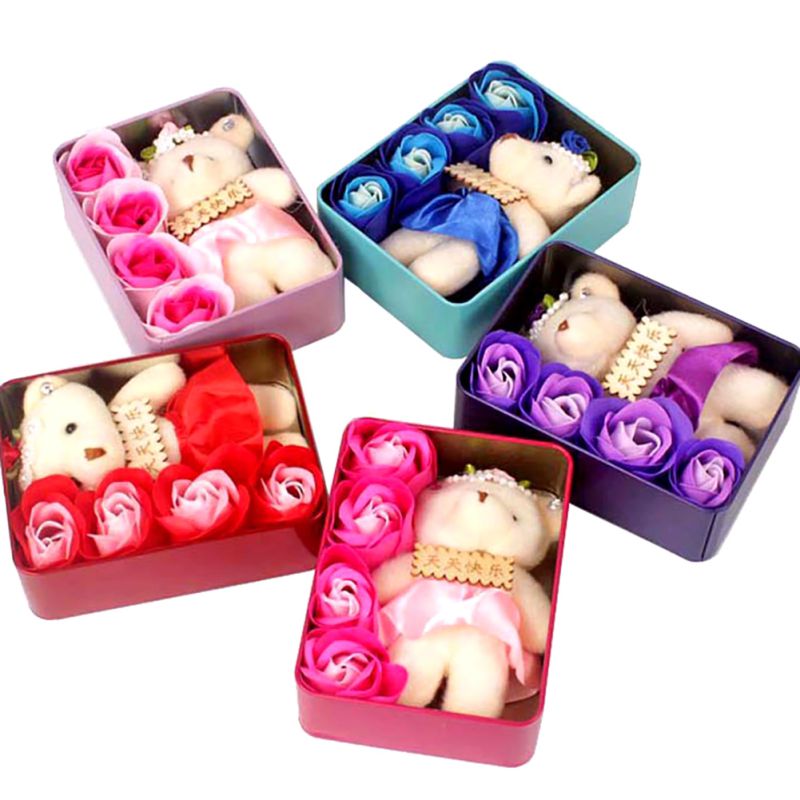 Valentijnsdag rode roos teddybeer roos kunstmatige decoratie kerst voor meisjes vrouwen valentijnsdag zeep
