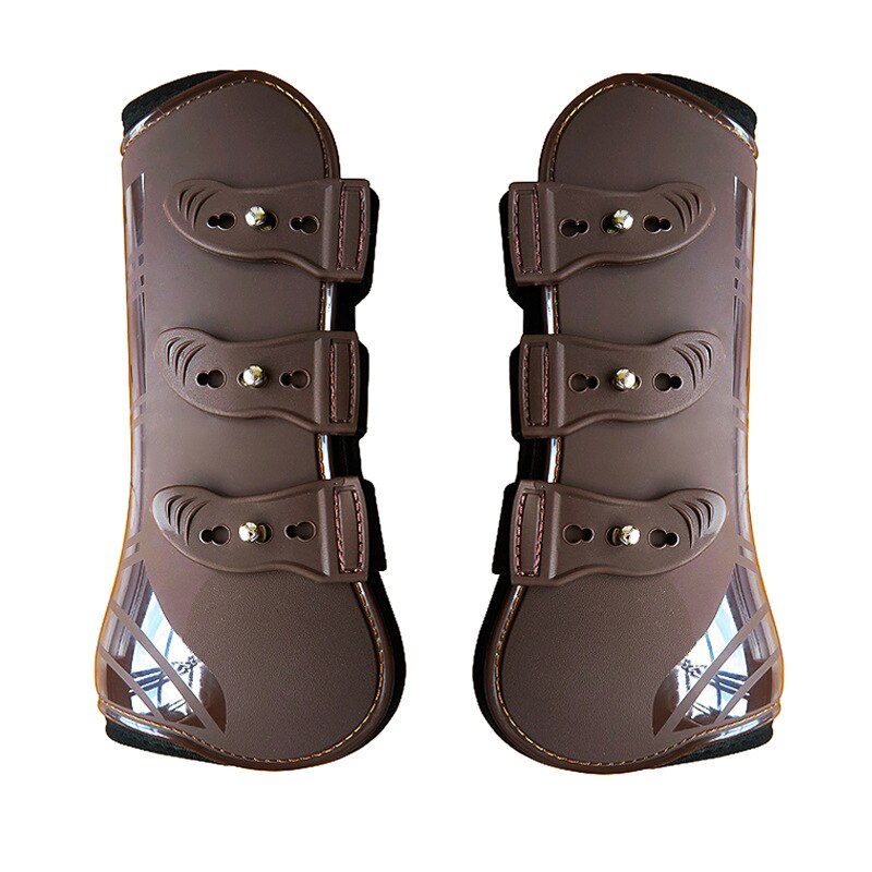 Front Hind Leg Boots Adjustable Horse Leg Boots Equine Front Hind Leg Guard Equestrian Tendon Protection Horse Hock Brace: Brown Front leg