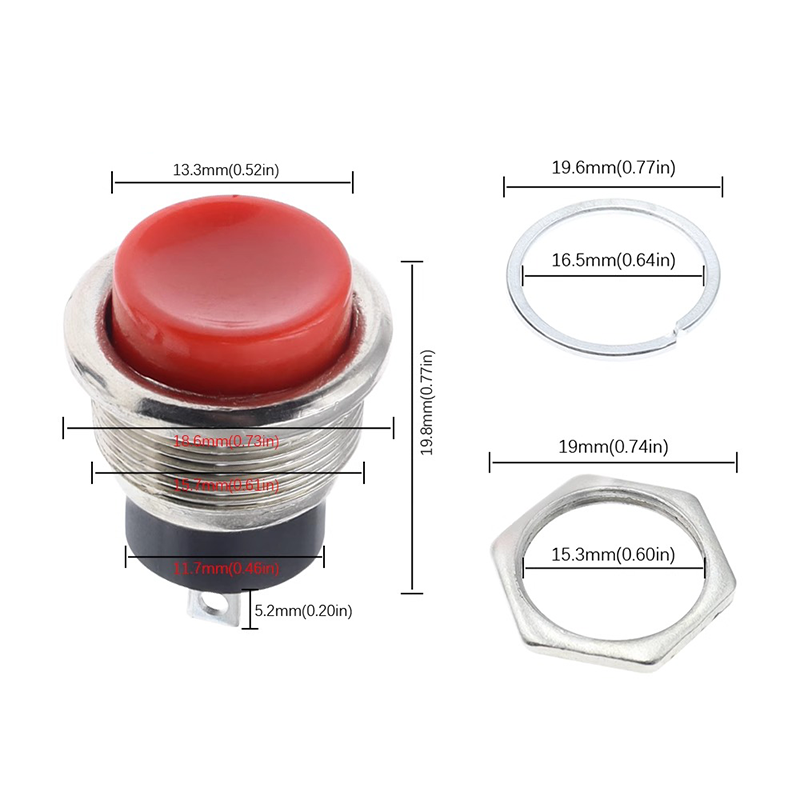 5/20PCS 16MM Power Switch Round Switch DS-212 Small Self-Reset Momentary Push Button Start Compound Button Switch
