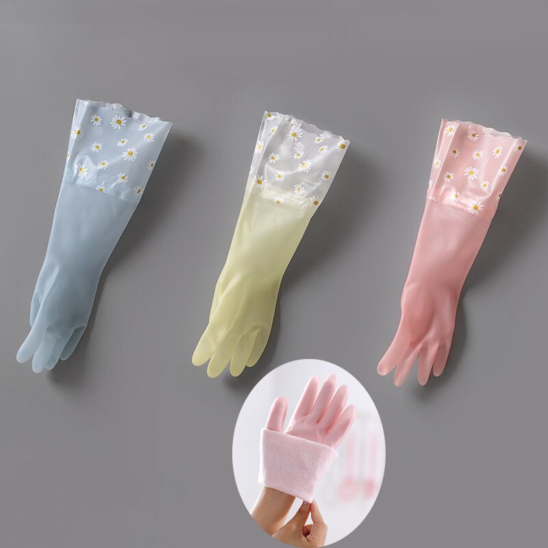 Household Cleaning Gloves Rubber Kitchen Dish Washing Gloves Kitchen Cleaning Tools: Thicken Pink / M