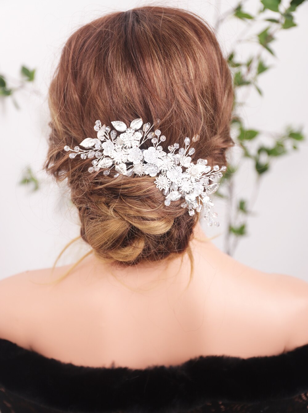 Bruiloft Zilveren Strass Leaf Haar Kam Haar Accessoires Met Crystal Rhinestones Voor Vrouwen
