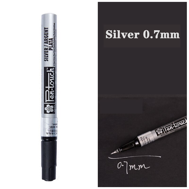 Permanente Metallic Marker Pennen Wit Zilver Goud Verf Pen Marker Voor Papier Glas Stof Cd Band Diy Markering Japanse Briefpapier: Silver 0.7mm