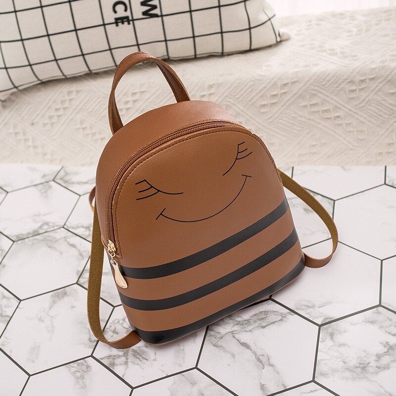 Fille cartables caractère fermeture éclair casque trou sac à dos en bandoulière sacs téléphone portable sac à main: brown