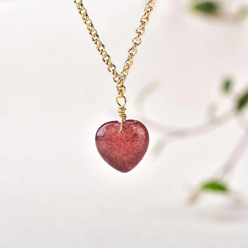 Natuurlijke Aardbei Kristal Hart Hanger 14K Gold Filled Ketting Handgemaakte Diy Ketting Voor Vrouwen Presenteert