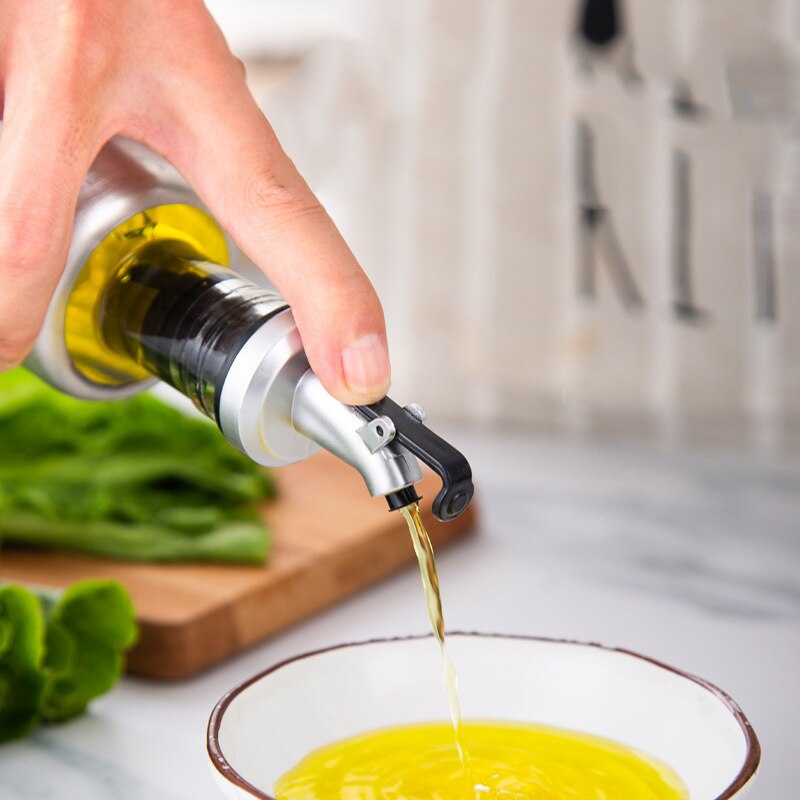 Kitchen Supplies Leakproof Stainless Steel Glass Oiler Spice Jar Soy Sauce Vinegar Cooking Wine Organizer Rack Liquid Container