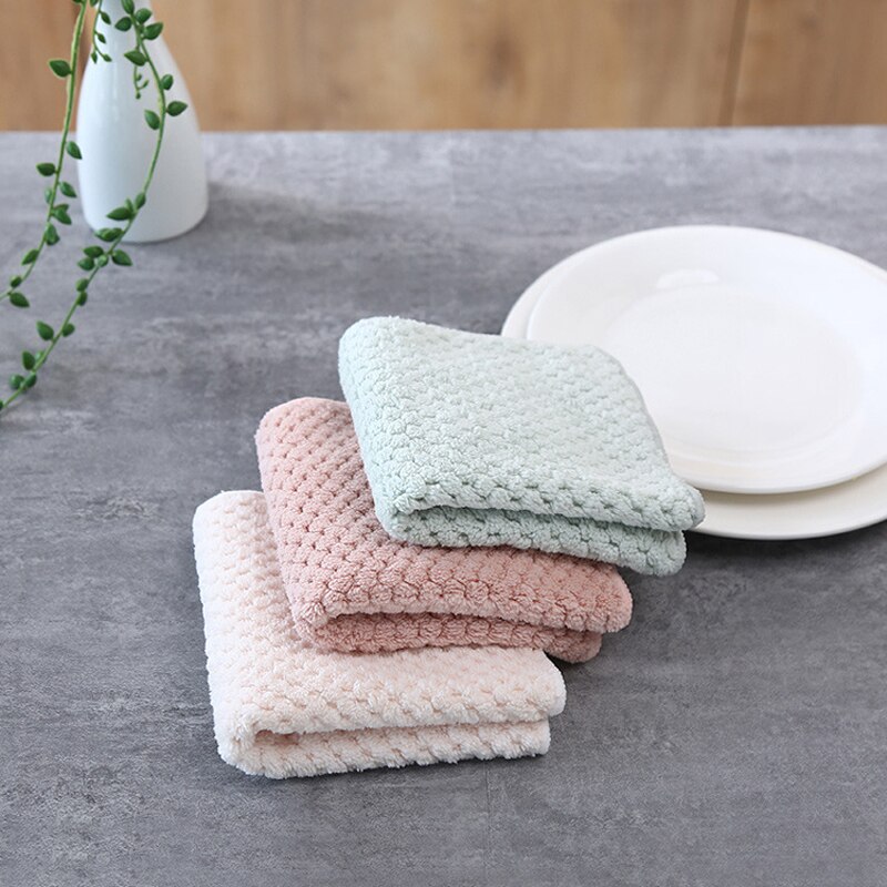 Anti-grease Rags Coral Fleece Clean Cloth Sink Wipe Washable Double Non Stick Oil Dish Cloth Water Absorbent Kitchen Hand Towel
