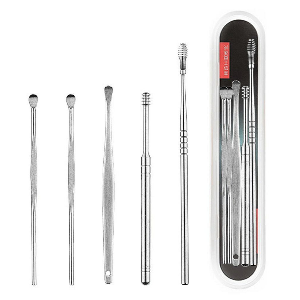 Cure-oreille en acier inoxydable, 5 pièces, cure-oreille, dissolvant, Curette, nettoyeur, soins, cuillère, outil de nettoyage des oreilles