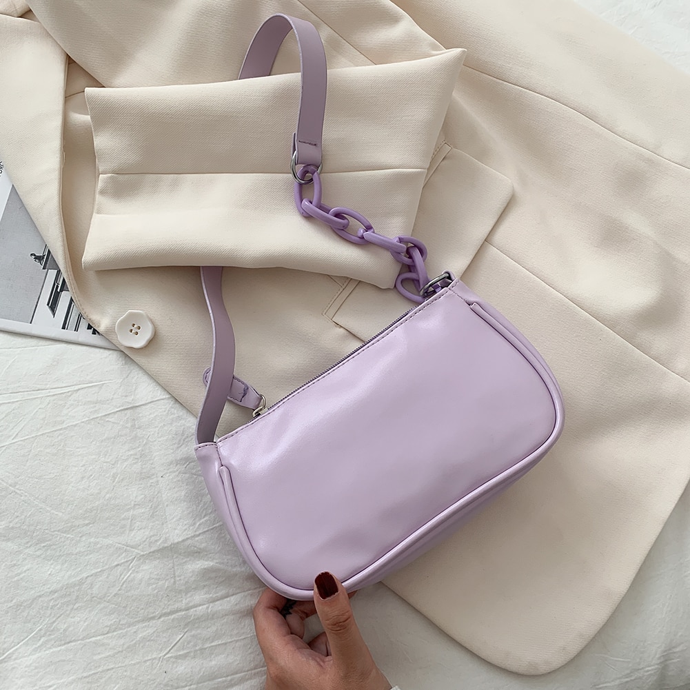 Chic femmes chaîne sous les bras sacs à bandoulière Texture classique solide fourre-tout décontractés petits sacs à main