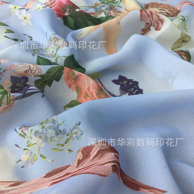 Polyester chiffon fabric brand digital printing dress fabric meter handmade DIY polyester fabric polyester cloth