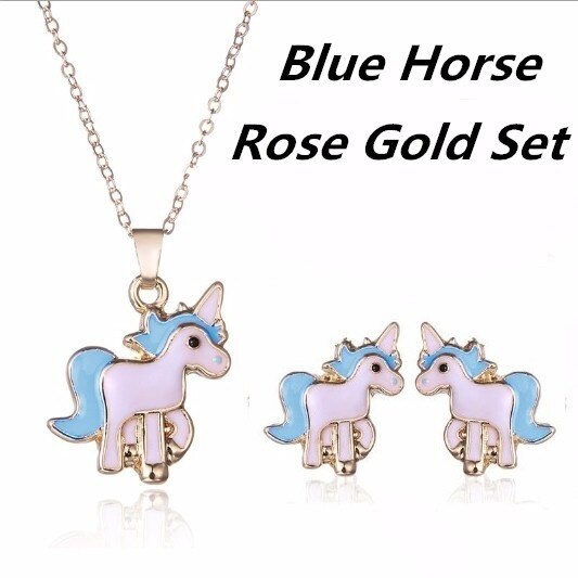 3 teile/satz Anhänger Halsketten Ring einstellen Rosa Pferd Einhorn Schmuck Zubehör Halsketten für Frauen Mädchen Bausätze Hochzeit Party: 2