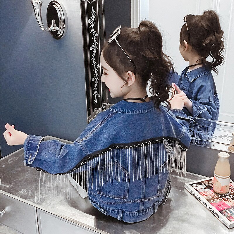 Denim Jasje Voor Meisjes Denim Jassen Mode Kinderen Lente Herfst Jas Kinderen Kwastje Jas Tiener Meisjes Jas Meisjes jas