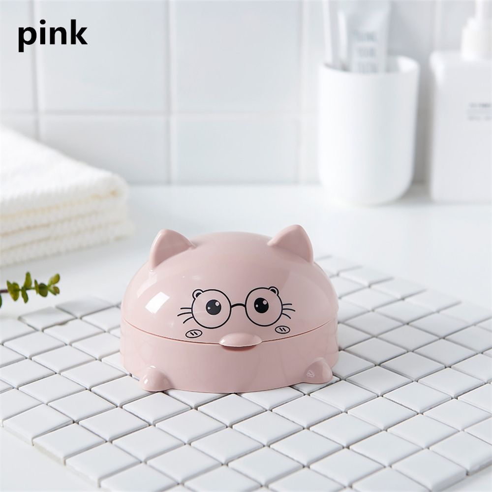 Porte-savon en forme de chat de dessin animé, avec couvercle, Portable, jolie boîte de douche, plateau de rangement, accessoires de salle de bains, 1 pièce: pink