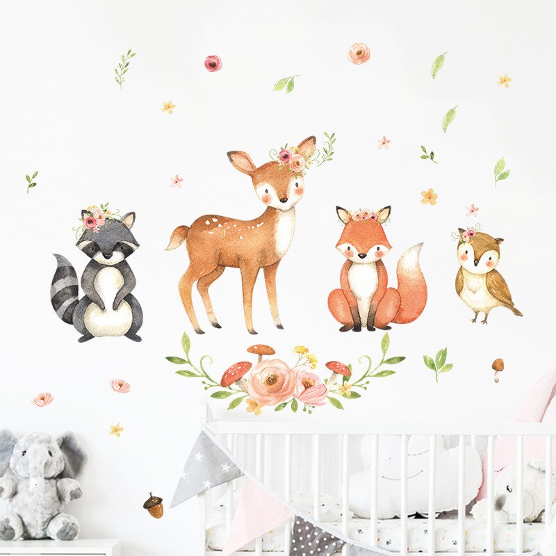 Cartoon Animals Self-adhesive Wall Stickers Home Decor Art Removable Decals for Nursery Kids Bedroom Baby Living Room Mural