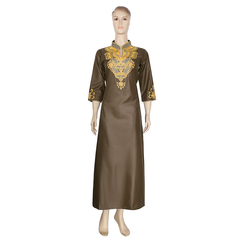 MD Afrikanische Kleider Für Frauen Bazin Dashiki Afrikanische frauen Lange Kleider Traditionellen Südafrika Kleidung Damen Stickerei Kleid: Braun / L