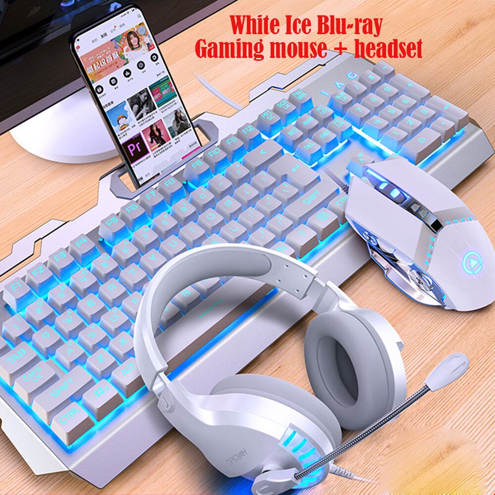 KISSCASE V2 gaming keyboard mouse headset three-piece kit manipulator sense keyboard and mouse kit se suit Gaming mouse headset: Blue