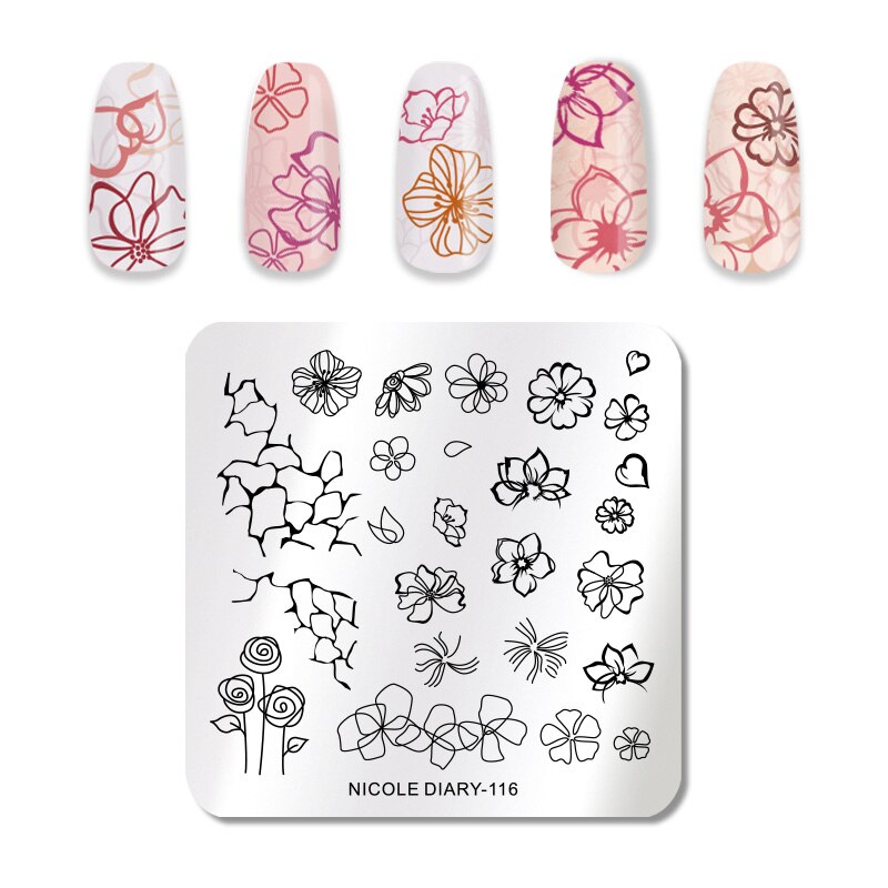 NICOLE DAGBOEK Halloween Serie Nail Stempelen Platen Rose Bloemen Nail Art DIY Nail Image Plate Printing Stencil Accessoires Tool: ND-116
