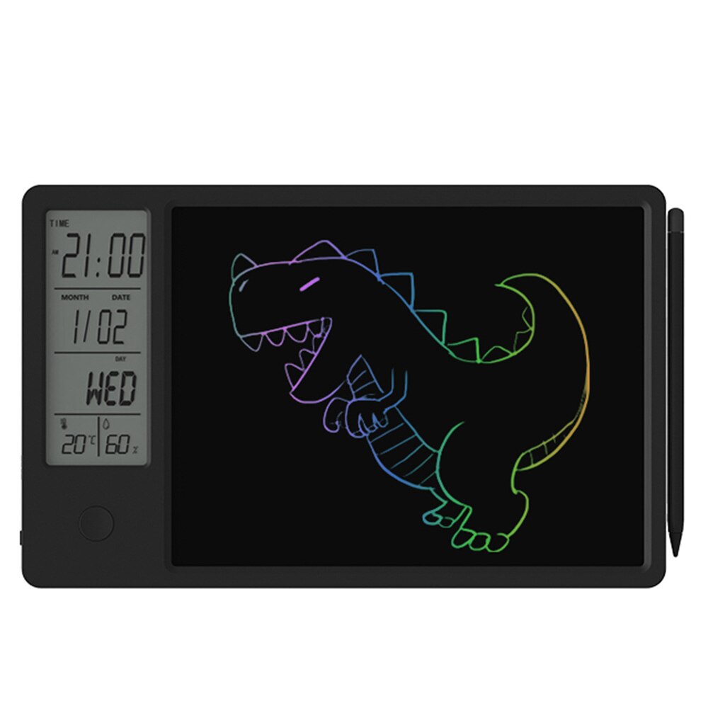 Drawing Pad 9.5 Inch Temperature Humidity Display Electronic Calendar LCD Writing Tablet Doodle Board Type-c charging: black