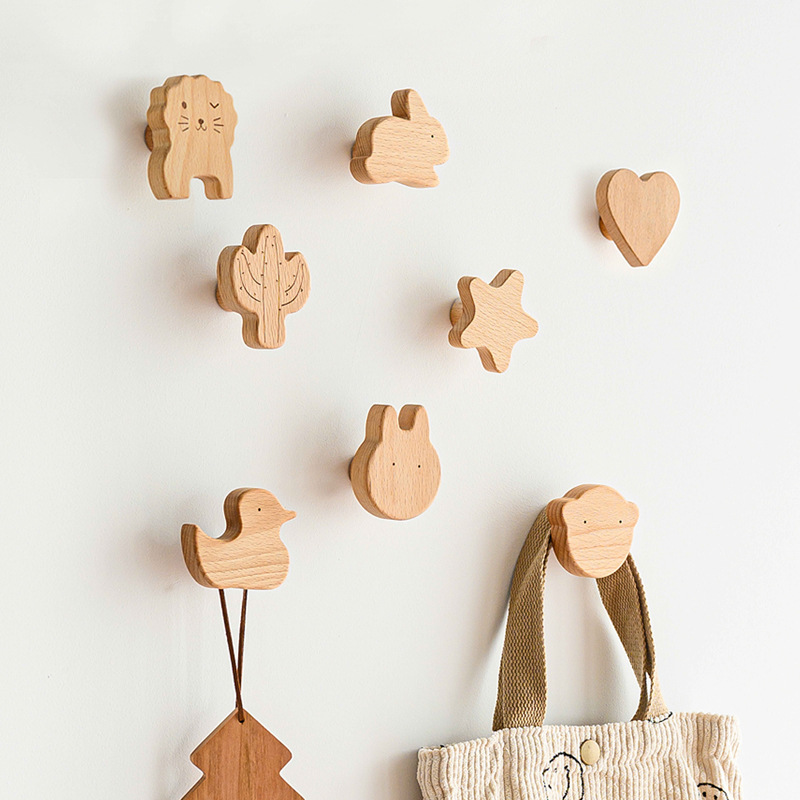 Ganchos de madera maciza para decoración de habitación, gancho de animales para colgar en la pared, gancho para llaves y abrigos, colgador de decoración del hogar, accesorios de baño y cocina, 1 Uds.