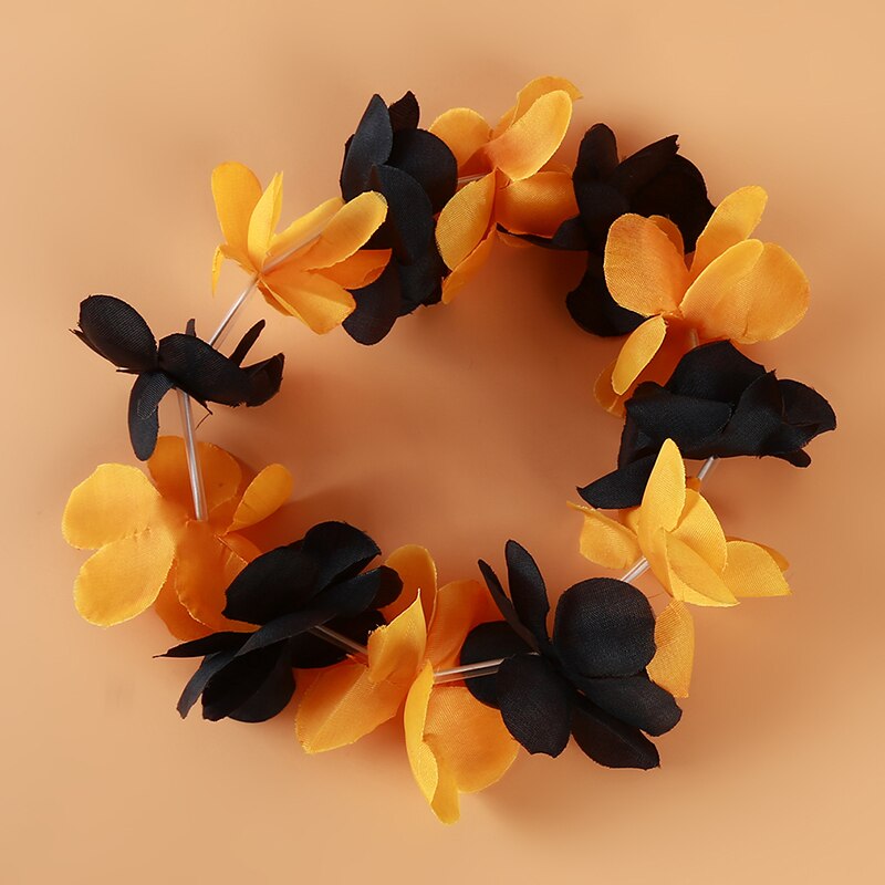 Hawaiian Hula Flower Garland Set Lei Luau Hula Fancy Dress Beach Part Flower Garland Necklace Headband Bracelet Wristband 4pcs: Orange and black