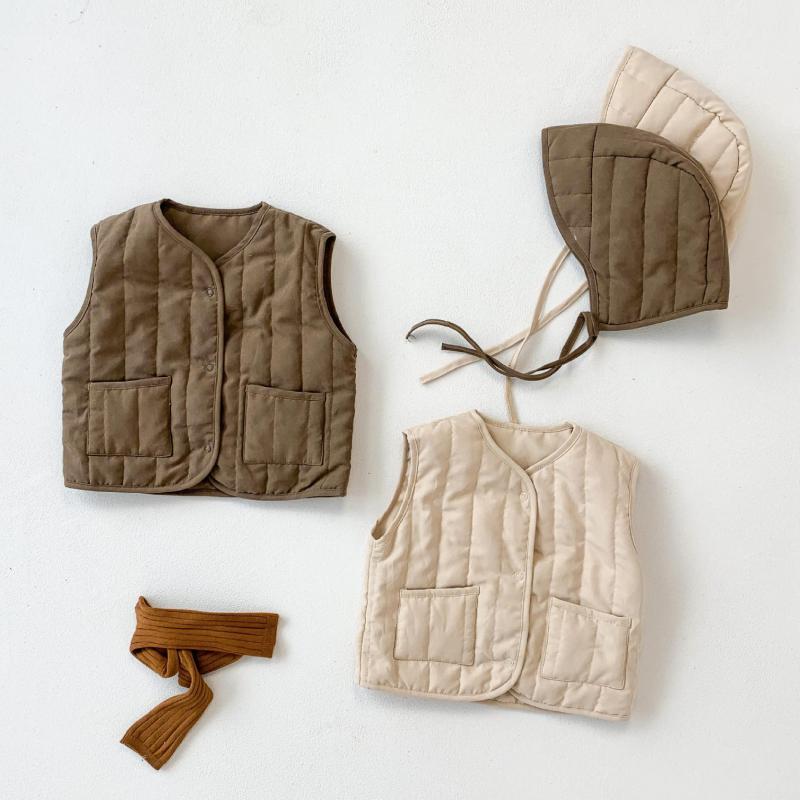 Herfst Winter Kinderen Mouwloze Mode Kleding Baby Meisjes Jongens Solid Casual Warme Vesten En Hoed Kids Vesten 6M-3T