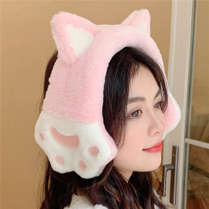 Nuove donne ragazza pelliccia inverno paraorecchie paraorecchie gatto cuffie paraorecchie gatto zampa paraorecchie fascia morbida soffice cuffia cuffie da donna: rosa