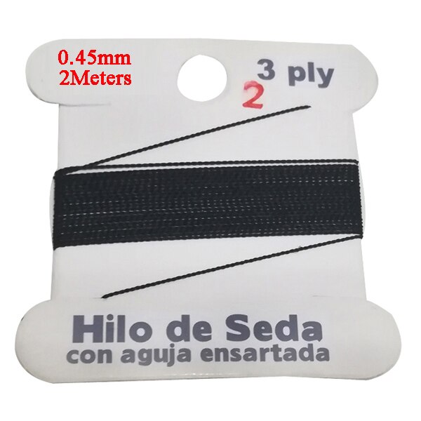 2M Long Dia 0.45mm 3 PLY White 100% Natural Silk Beading Cord with Needle Attached: black